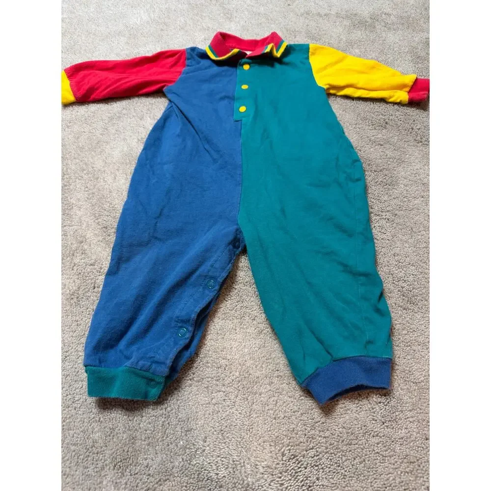 Vintage Okie Dokie Size 12 Mo Color Block One Piece Jumpsuit